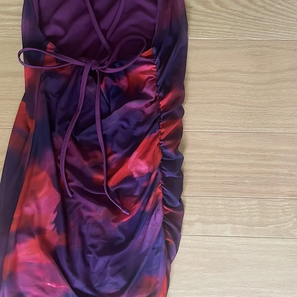 NWT SHEIN Size S/US 4 Red & Purple Tie Dye Midi Cami Dress